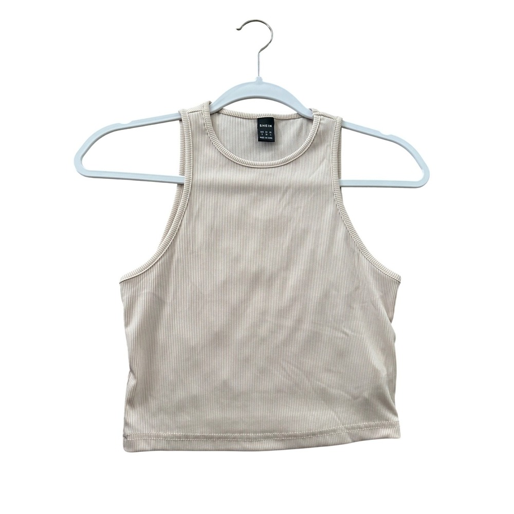 SHEIN Ribbed Racerback Crop‎ Tank Top Beige Size S